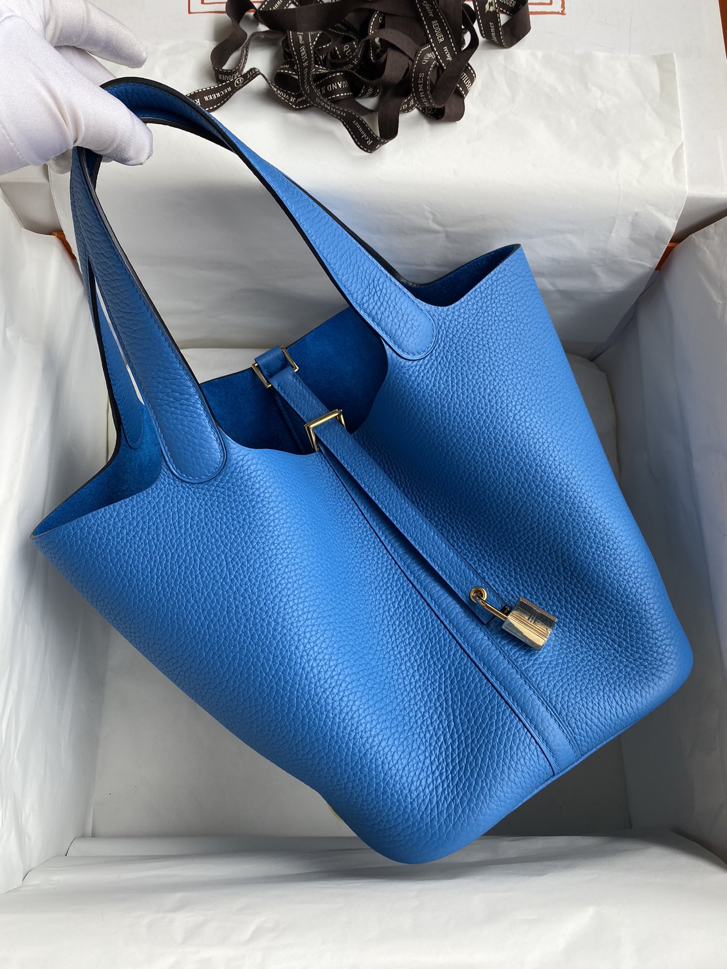 Hermes Picotin Lock 22 Bag In Blue Electric Clemence Leather